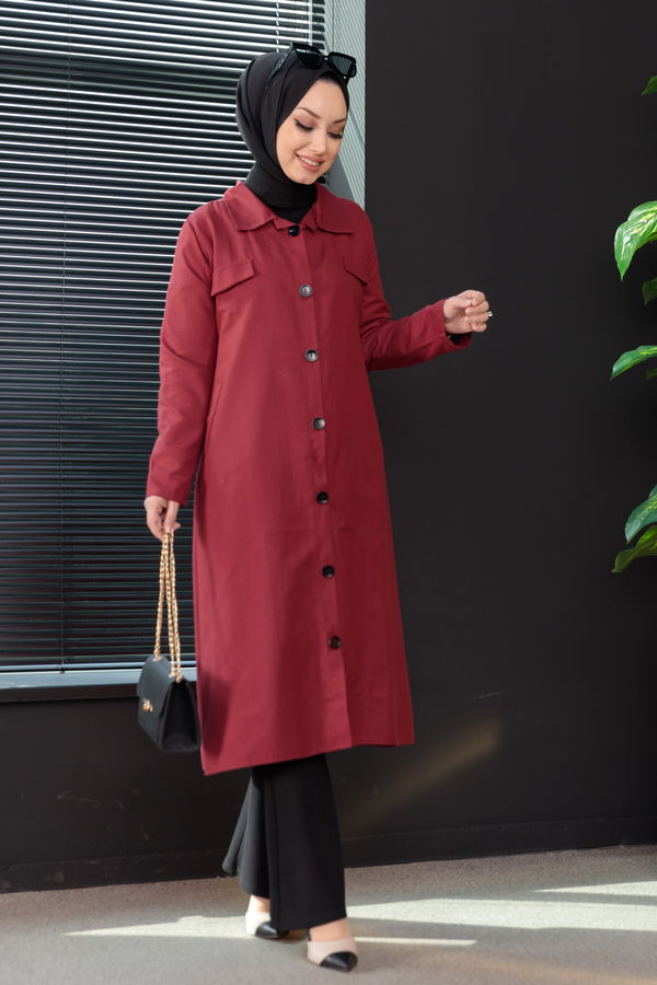 Düz Orta Kadın Bordo 8554 ELBISE - 8554