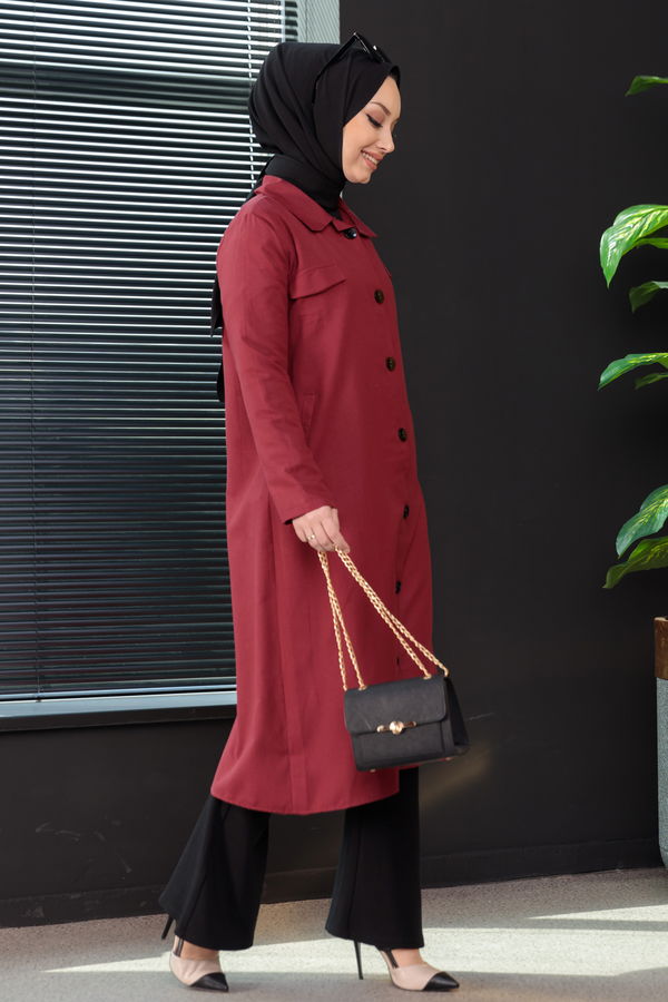 Düz Orta Kadın Bordo 8554 ELBISE - 8554
