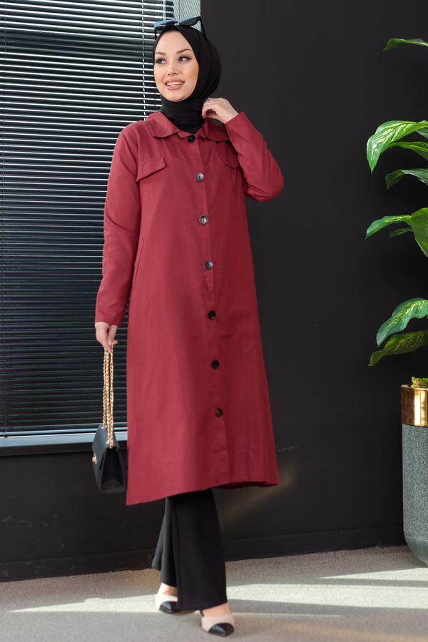 Düz Orta Kadın Bordo 8554 ELBISE - 8554