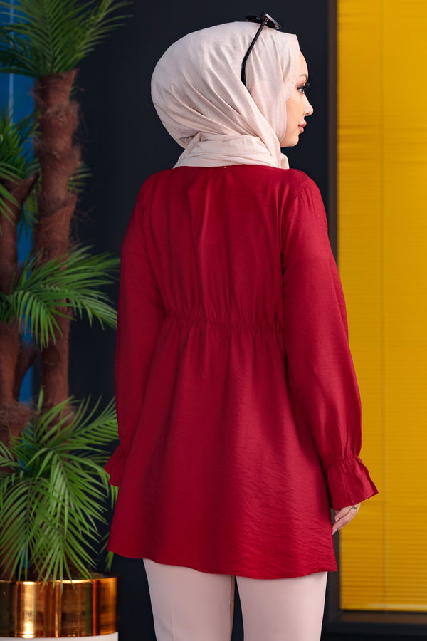 Düz Bisiklet Yaka Kadın Bordo TUNIK - 3263