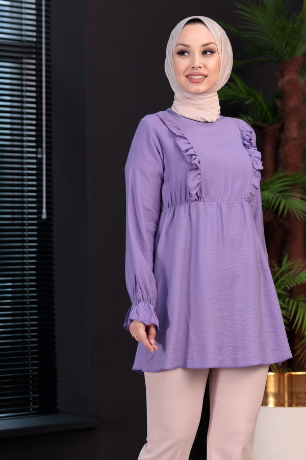 Düz Bisiklet Yaka Kadın Lila TUNIK - 3263 LİLA