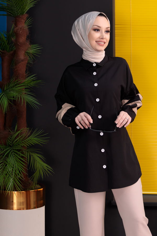 Düz Orta Kadın Siyah Tunık - 8693