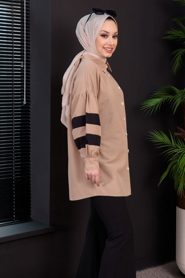 Düz Orta Kadın Bej Tunık - 8693 BEJ