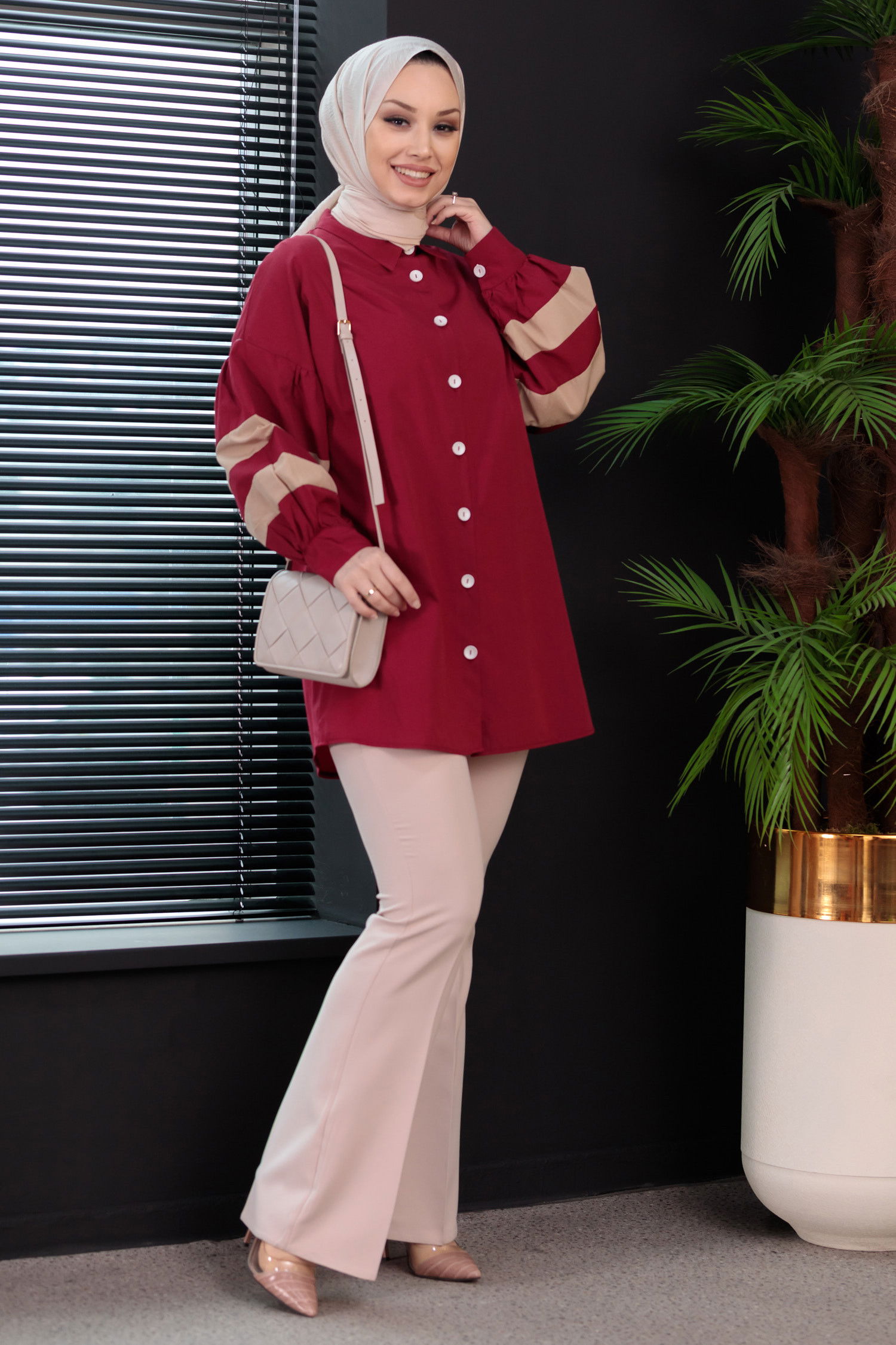 Düz Orta Kadın Bordo Tunık - 8693 BORDO