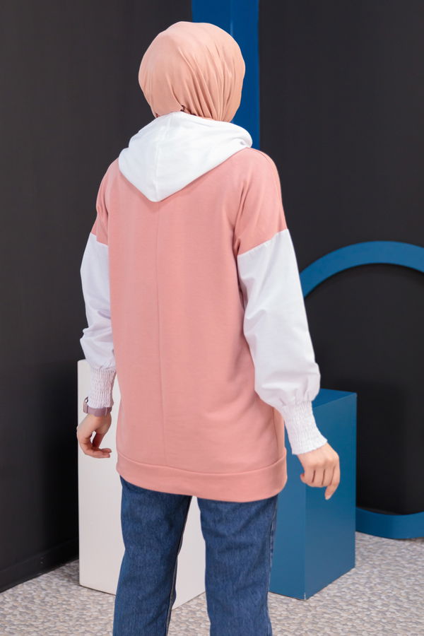 Düz Kapsonlu Yaka Kadın Pembe Tunik - 3945 PEMBE