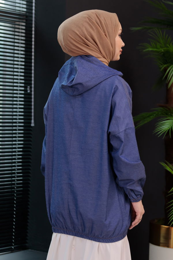 Düz Kapsonlu Yaka Kadın Lacivert KAPSONLU SWEAT - 3611 LACİVERT