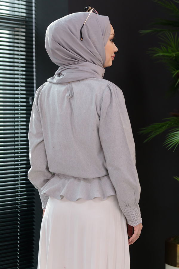 Düz Bisiklet Yaka Kadın Gri Tunik - 3925 GRİ