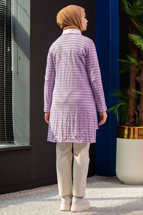 Düz Bisiklet Yaka Kadın Lila TUNIK - 3725