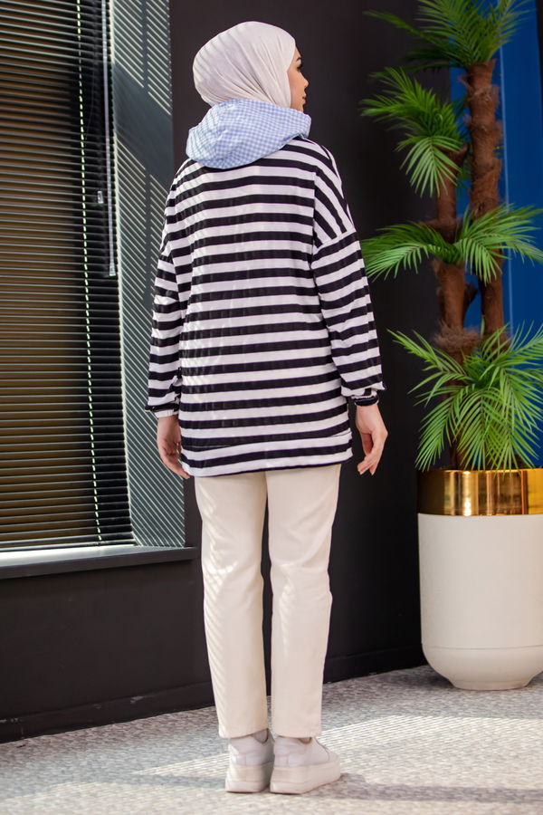 Düz Kapsonlu Yaka Kadın Mavi TUNIK - 3754 MAVİ