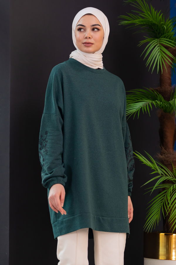 Düz Bisiklet Yaka Kadın Yeşil TUNIK - 3357
