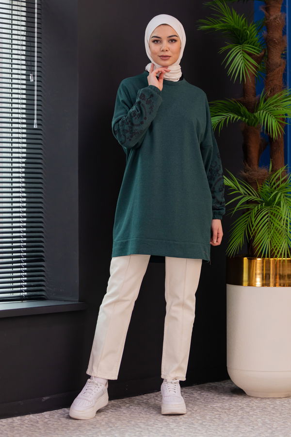 Düz Bisiklet Yaka Kadın Yeşil TUNIK - 3357