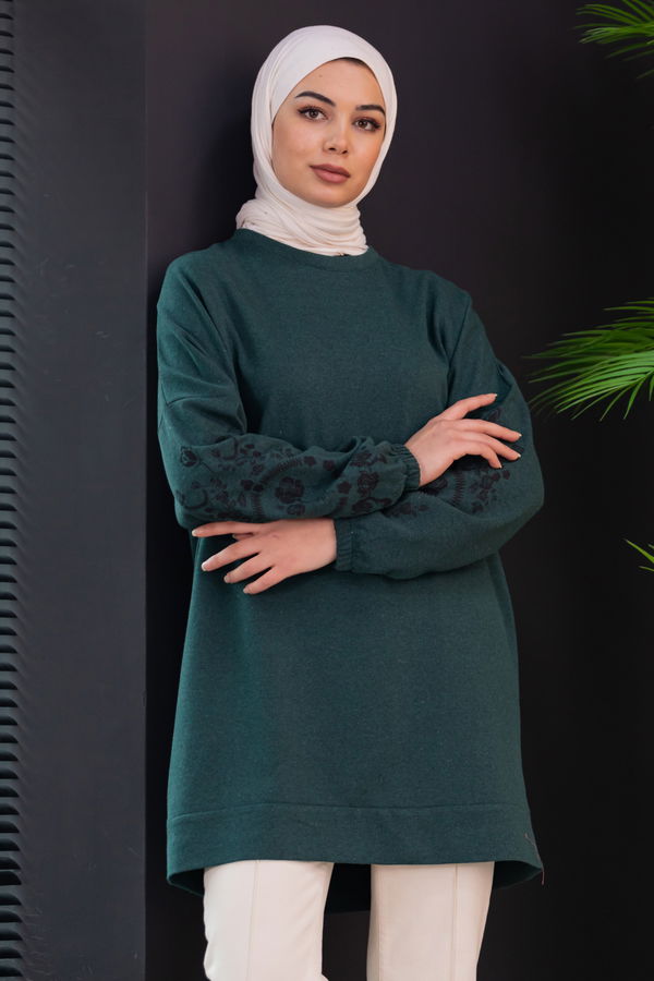 Düz Bisiklet Yaka Kadın Yeşil TUNIK - 3357