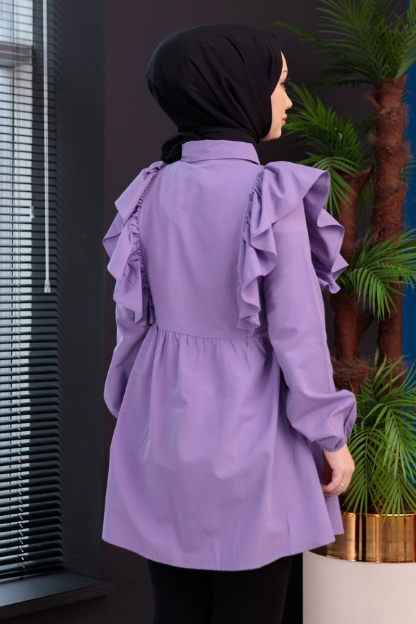 Düz Gömlek Yaka Kadın Lila FIRFIRLI TUNIK - 3126