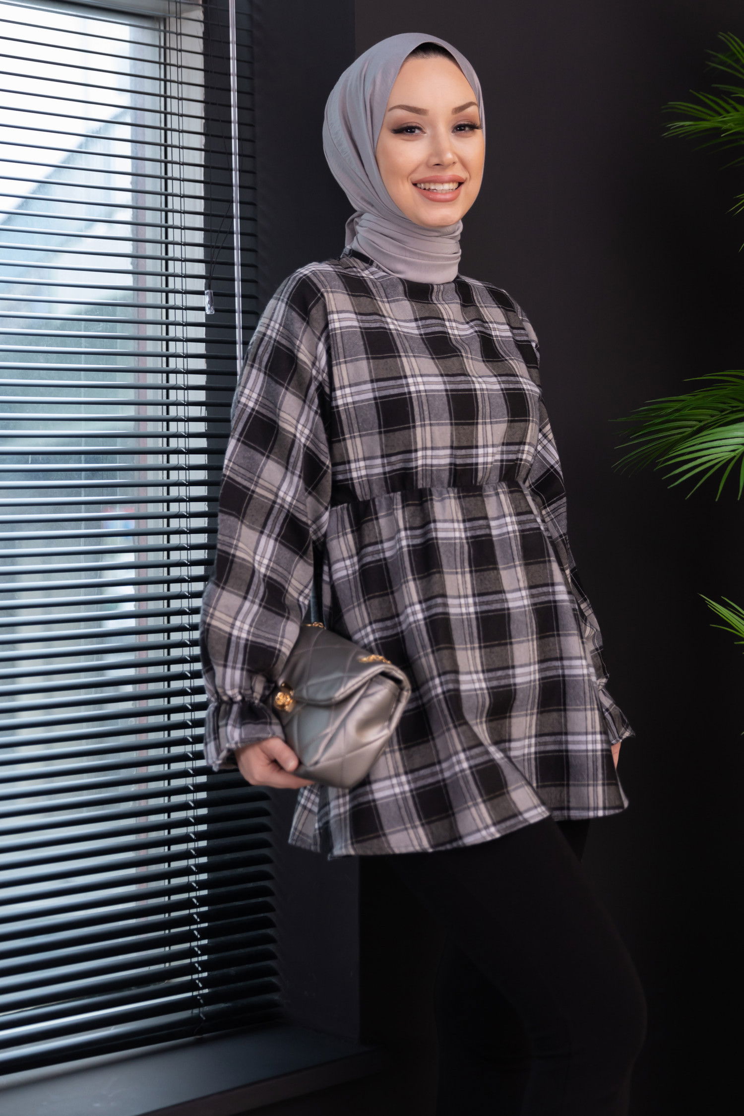 Düz Bisiklet Yaka Kadın Gri Tunık - 3778 GRİ