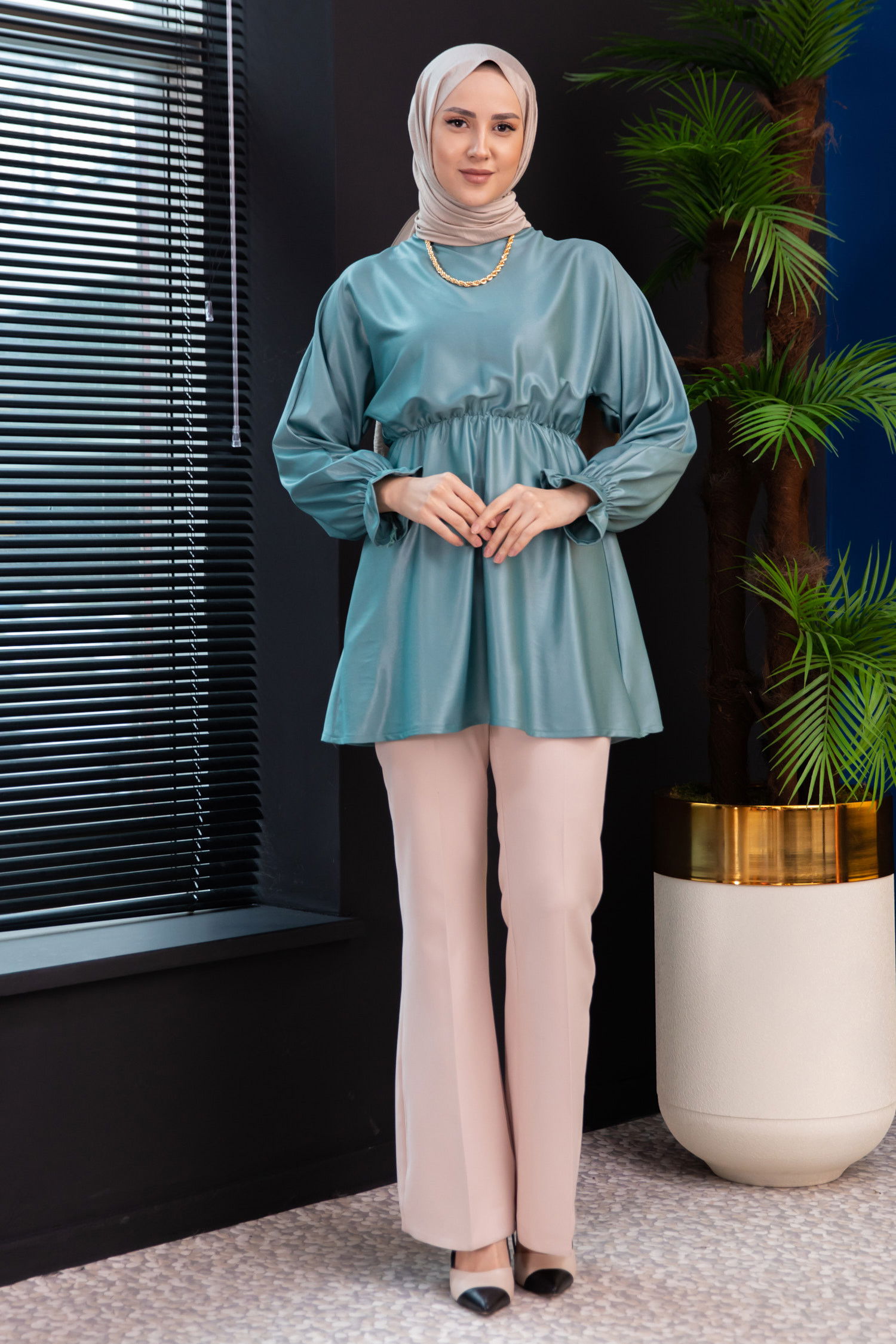Düz Orta Kadın Yeşil Tunık MINT - 3321 - 3321 YEŞİL