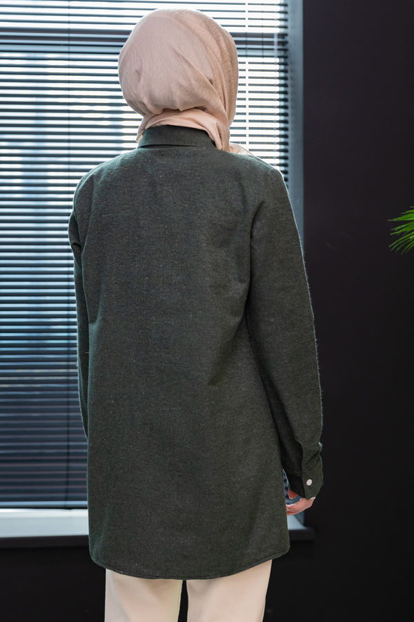 Düz Gömlek Yaka Kadın Haki Gomlek - 3873 HAKİ