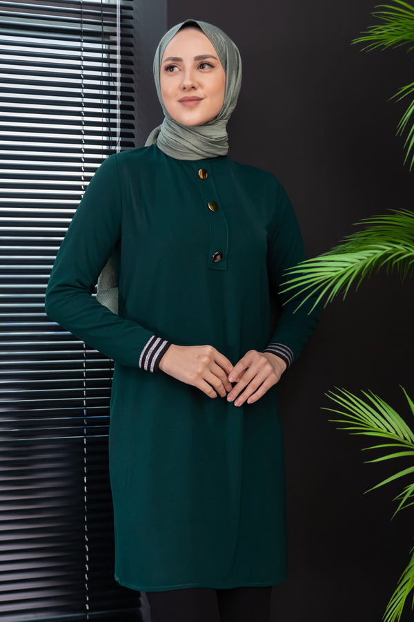 Düz Bisiklet Yaka Kadın Yeşil Tunik - 3972 YEŞİL