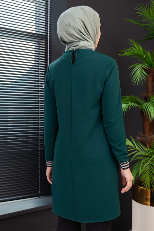 Düz Bisiklet Yaka Kadın Yeşil Tunik - 3972 YEŞİL