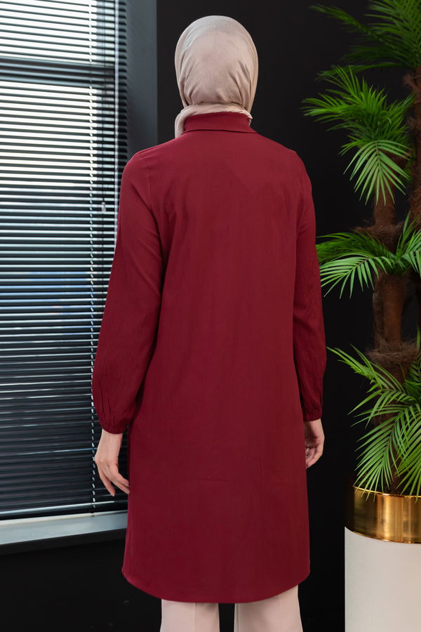 Düz Gömlek Yaka Kadın Bordo Tunik - 3980 BORDO