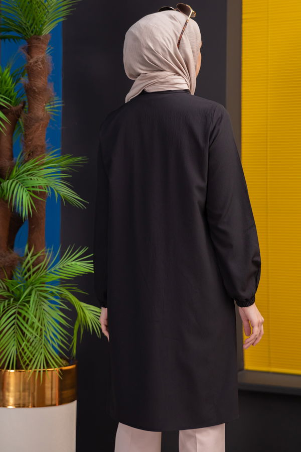 Düz Gömlek Yaka Kadın Siyah Tunik - 3980 SİYAH