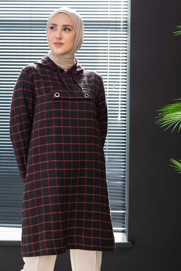 Düz Kapsonlu Yaka Kadın Bordo Tunik - 10003 BORDO