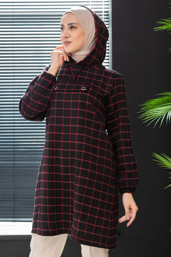 Düz Kapsonlu Yaka Kadın Bordo Tunik - 10003 BORDO