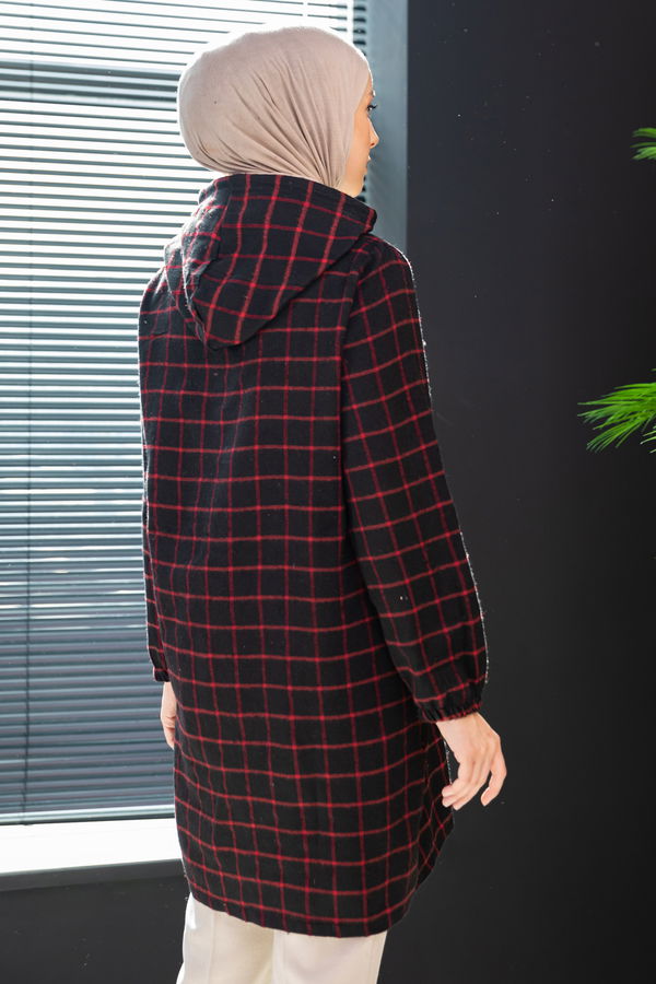 Düz Kapsonlu Yaka Kadın Bordo Tunik - 10003 BORDO