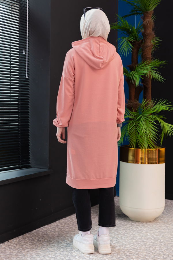 Düz Kapsonlu Yaka Kadın Pembe Ceplı Tunık - 3835 PEMBE