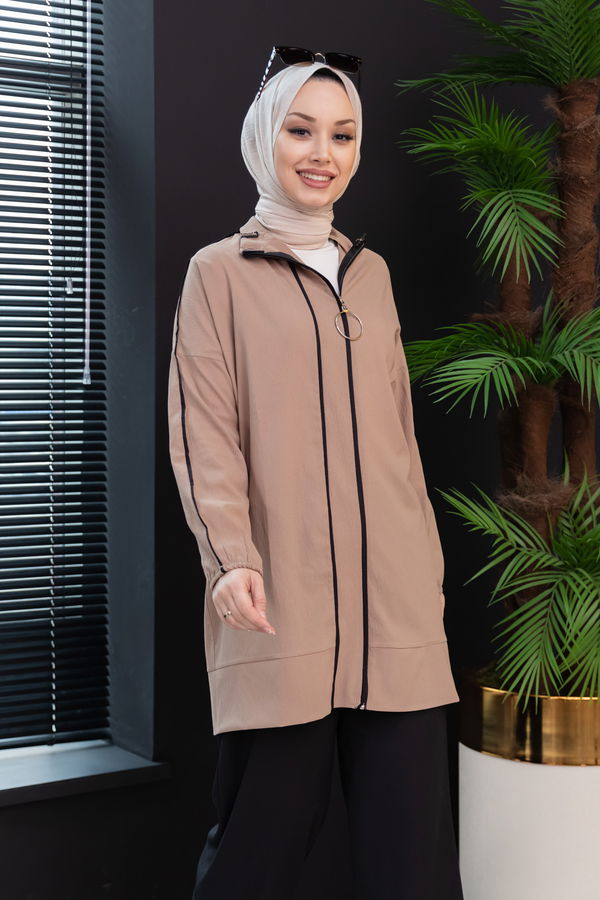 Düz Hakim Yaka Kadın Bej Tunik Pantolon - 10001 BEJ