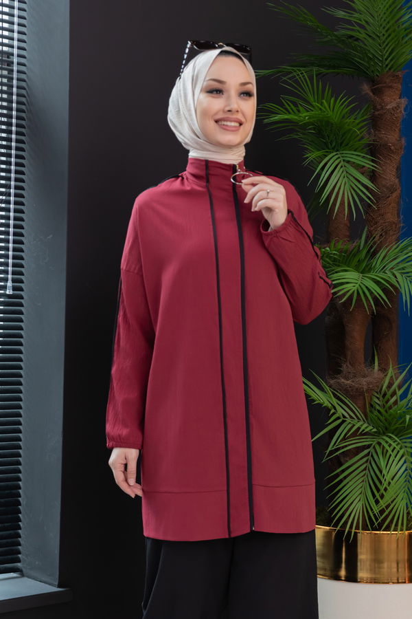 Düz Hakim Yaka Kadın Bordo Tunik Pantolon - 10001 BORDO