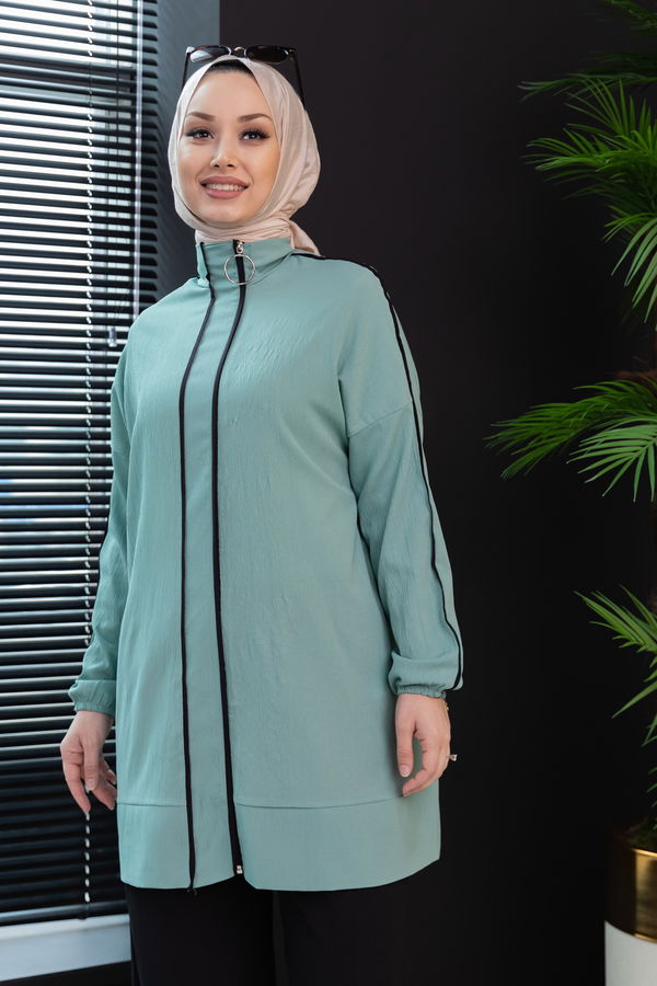 Düz Hakim Yaka Kadın Yeşil Tunik Pantolon - 10001 YEŞİL