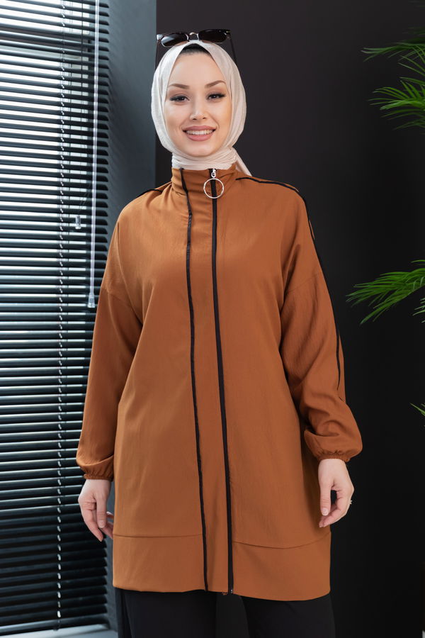 Düz Hakim Yaka Kadın Taba Tunik Pantolon - 10001 TABA