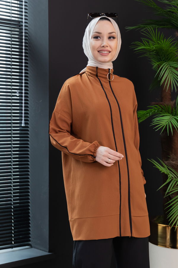 Düz Hakim Yaka Kadın Taba Tunik Pantolon - 10001 TABA