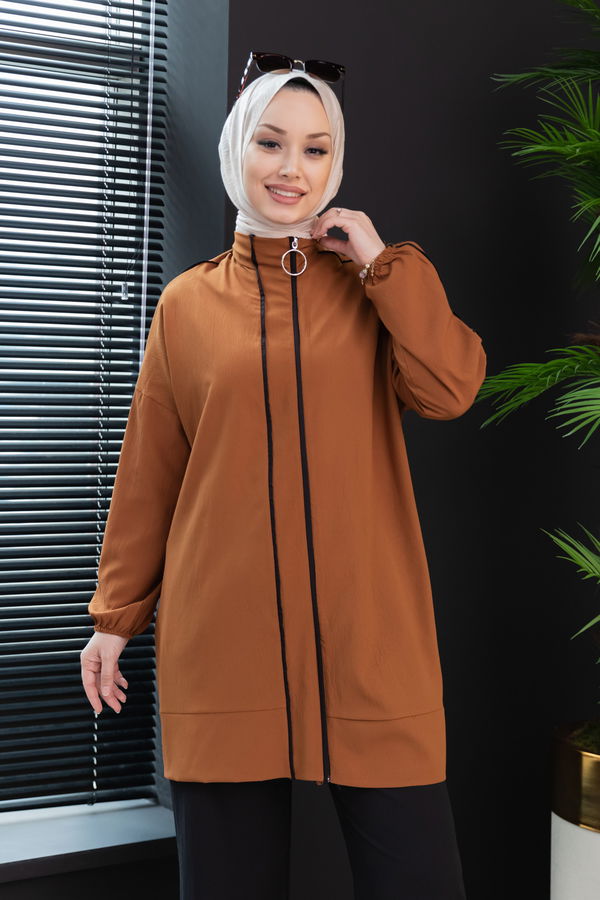 Düz Hakim Yaka Kadın Taba Tunik Pantolon - 10001 TABA