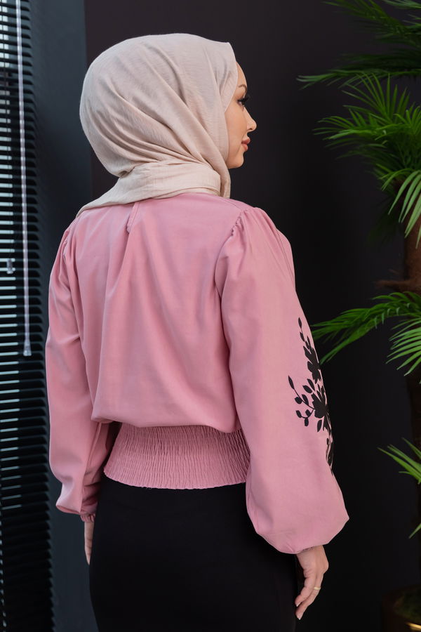 Düz Bisiklet Yaka Kadın Pembe Bluz - 3958 PEMBE