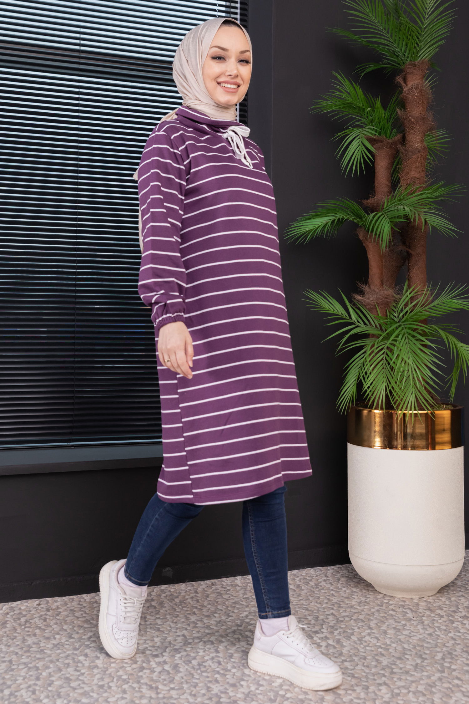 Düz Orta Kadın Mor TUNIK - 3485 MOR