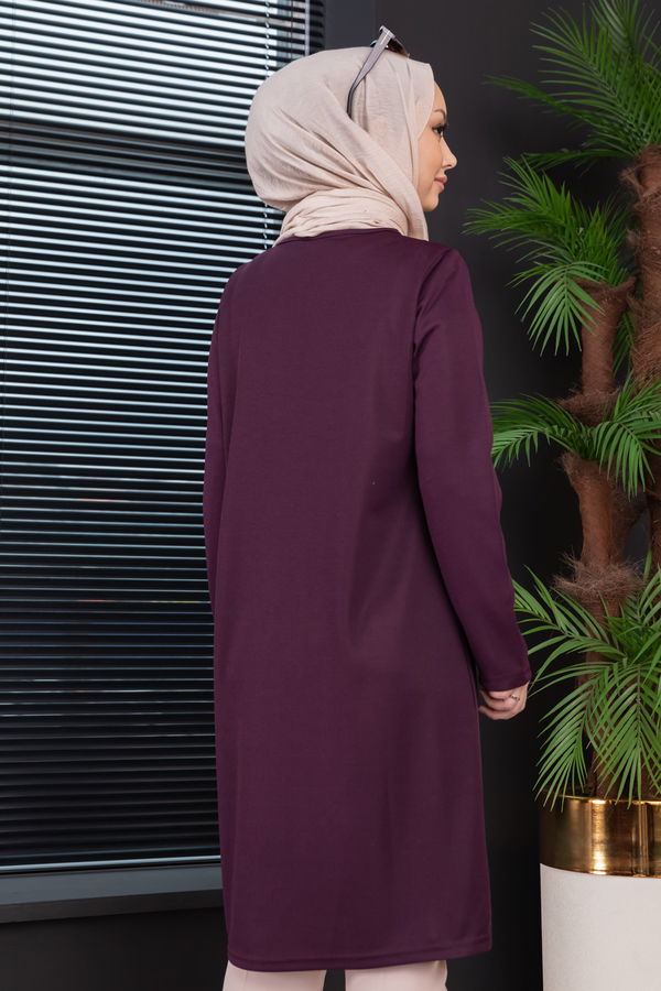 Düz Bisiklet Yaka Kadın Mürdüm TUNIK - 3514