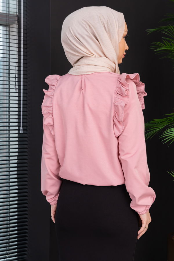 Düz Bisiklet Yaka Kadın Pembe Bluz - 3953 PEMBE