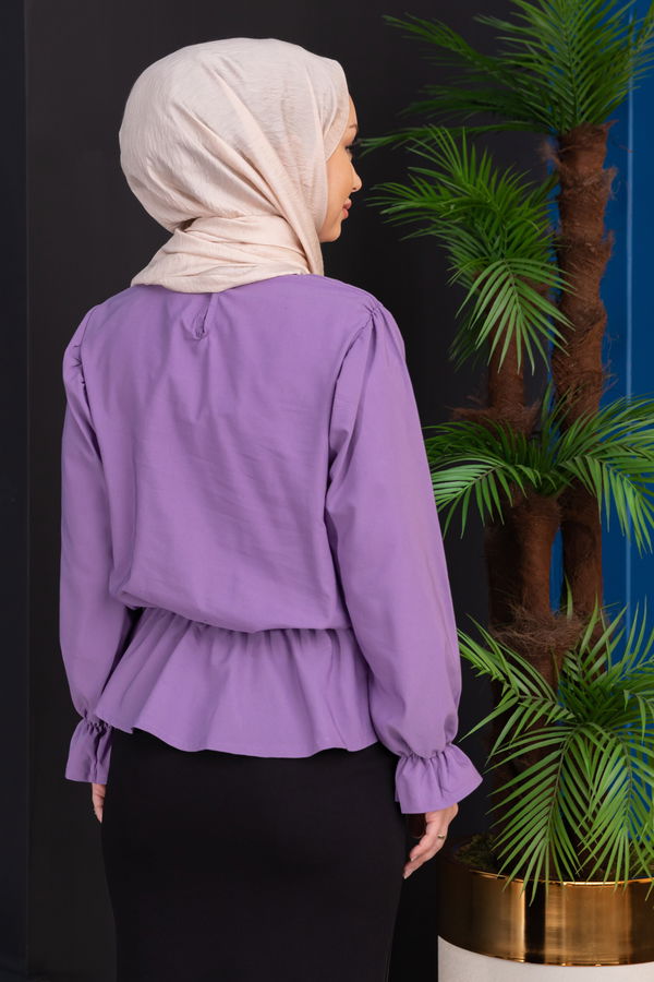 Düz Bisiklet Yaka Kadın Mor Bluz - 3959