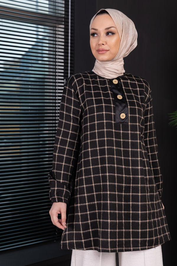 Düz Bisiklet Yaka Kadın Bej Tunik - 3997 BEJ