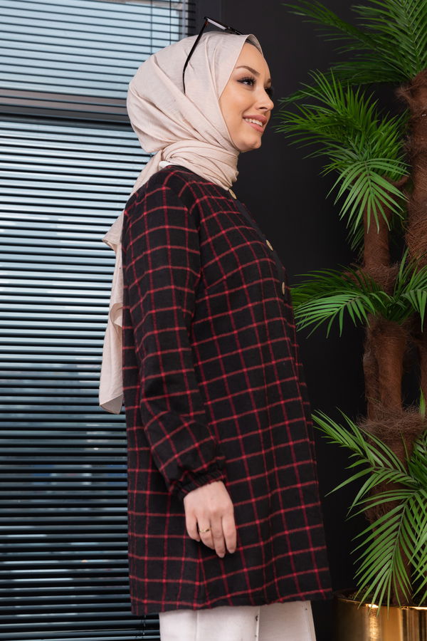 Düz Bisiklet Yaka Kadın Bordo Tunik - 3997
