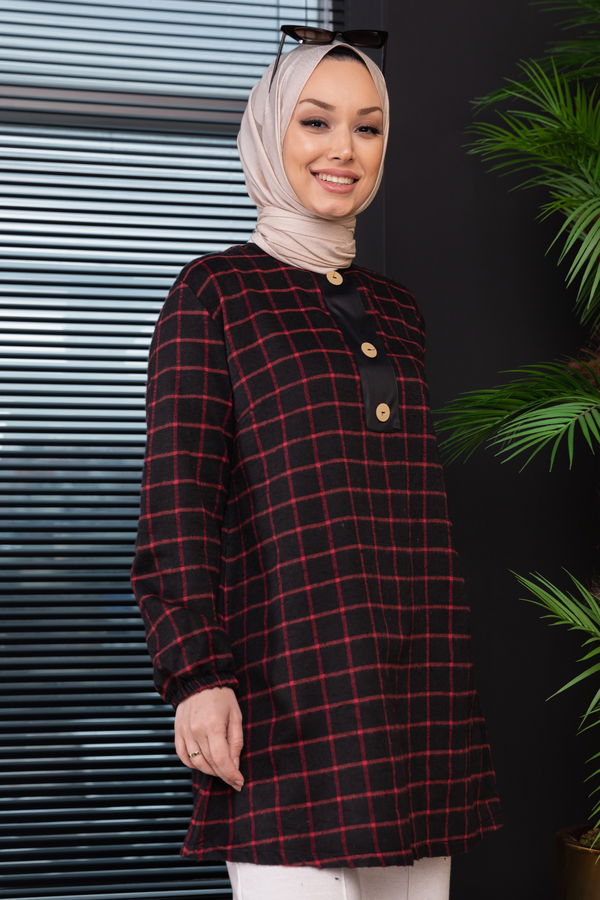 Düz Bisiklet Yaka Kadın Bordo Tunik - 3997