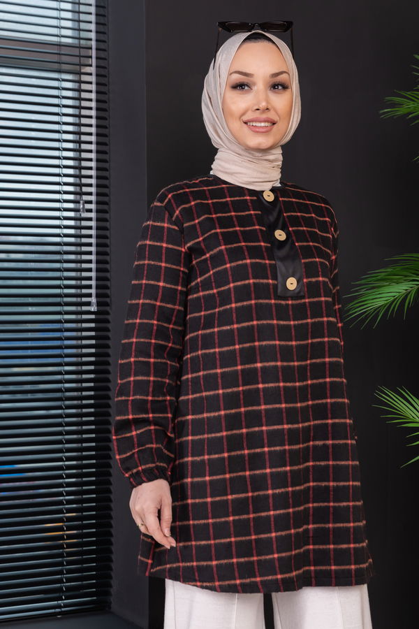Düz Bisiklet Yaka Kadın Turuncu Tunik - 3997 TURUNCU