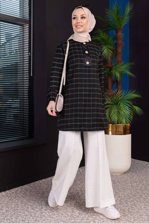 Düz Bisiklet Yaka Kadın Yeşil Tunik - 3997 YEŞİL