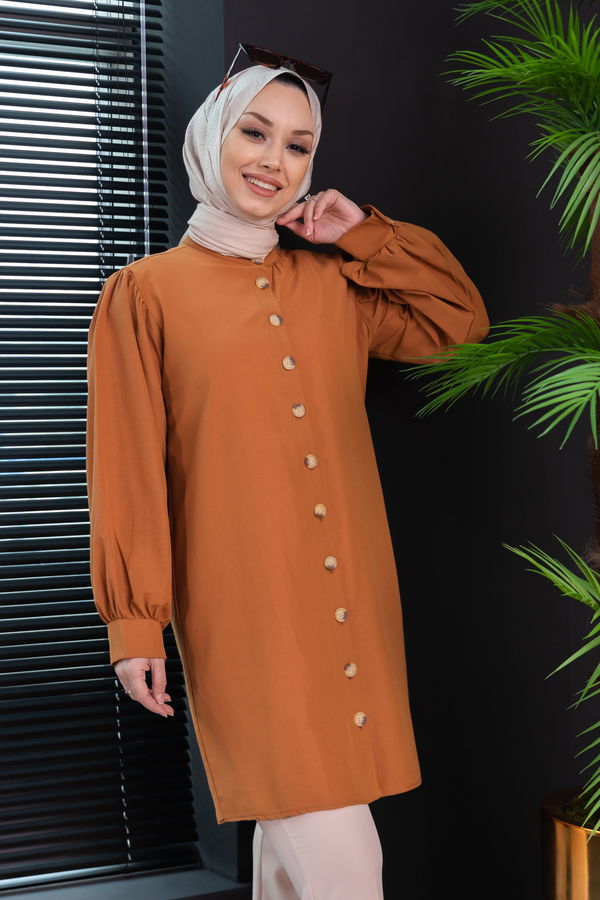 Düz Hakim Yaka Kadın Taba TUNIK - 3532 TABA