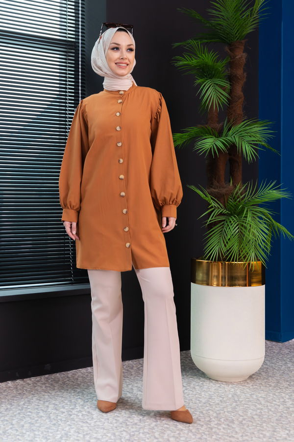 Düz Hakim Yaka Kadın Taba TUNIK - 3532 TABA