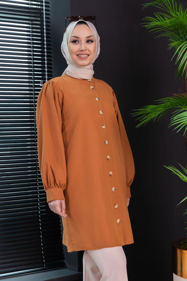 Düz Hakim Yaka Kadın Taba TUNIK - 3532 TABA