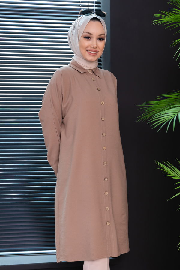 Düz Orta Kadın Vizon TUNIK - 3493