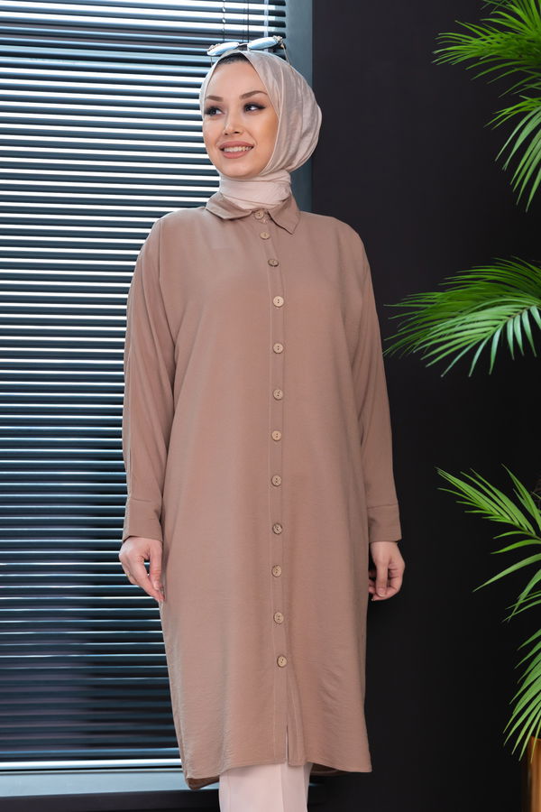Düz Orta Kadın Vizon TUNIK - 3493
