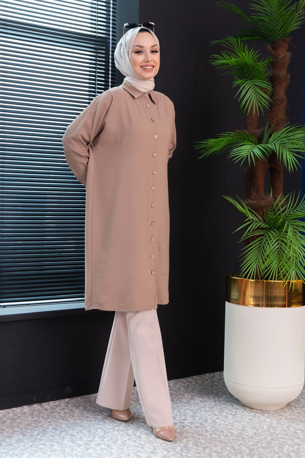 Düz Orta Kadın Vizon TUNIK - 3493
